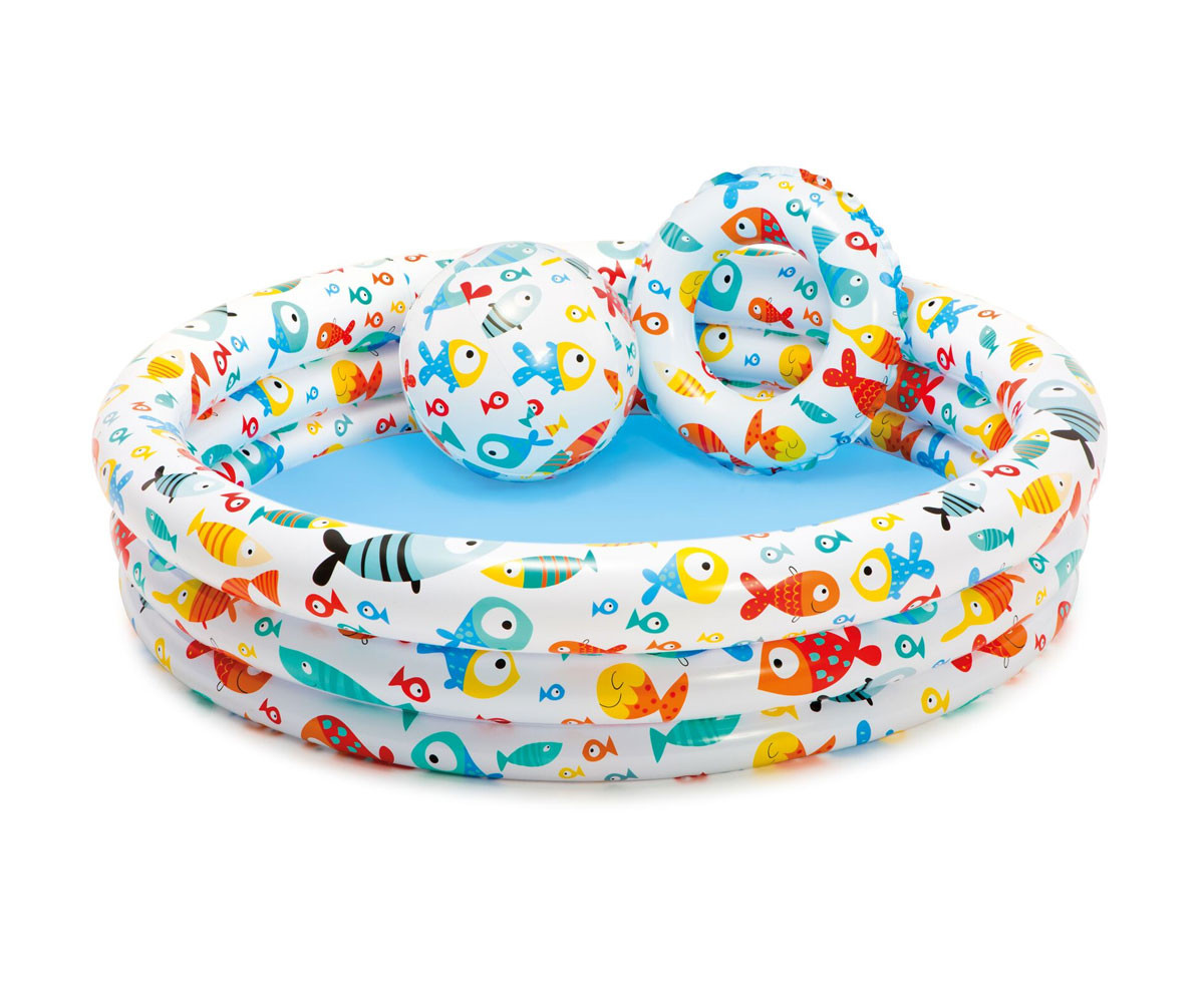 Надуваем к-т басейн, топка и пояс Ананас/Рибки INTEX в плик 59469