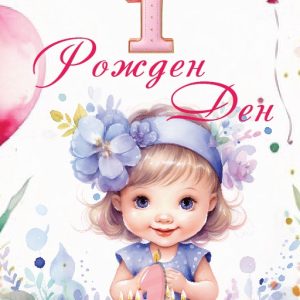 Дървен подаръчен ваучер ,, Честит първи рожден ден`` за момиче